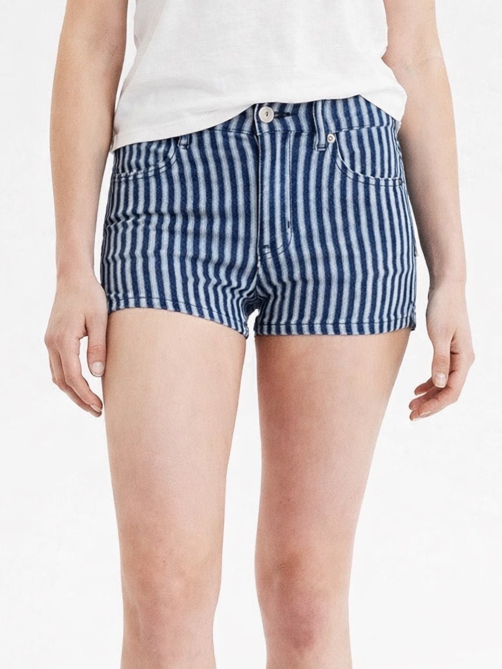 American eagle Striped Denim Low Rise Shorts Blue White Y2K Style 4